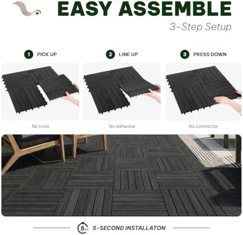 Acacia Interlocking Deck Tiles, 6 Slats, Ebony Black - Image 4
