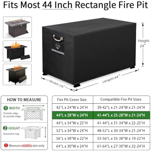 QH.HOME Fire Pit Cover Rectangular 44", 600D Heavy Duty 100% Waterproof - Image 2