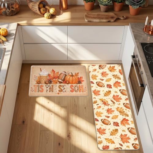 Fall Kitchen Mats Set of 2, Autumn Football Non Slip Kitchen Rug - Image 6