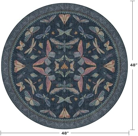 Vintage Dark Blue 4ft Round Area Rug, Washable Soft Circle Rug - Image 2