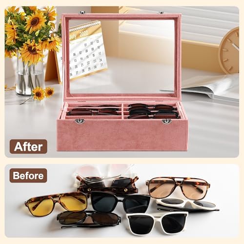 Frebeauty 16-Slot Sunglass Organizer Box, 2 Layer Velvet Sunglasses Holder - Image 6