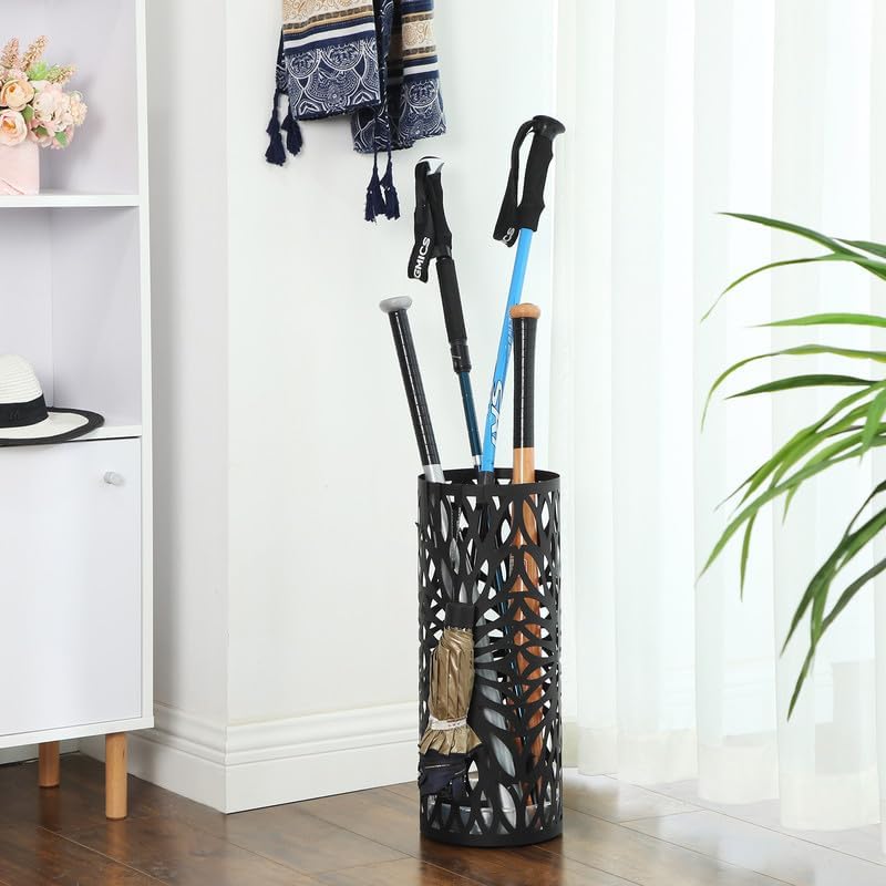 SONGMICS Umbrella Stand, Steel Round, Detachable Drip Tray, 4 Hooks - Image 3