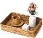 Large Rattan Serving Tray, Rectangle Wicker Storage Basket by S310