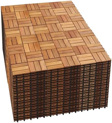 PrimeZone 432 PCS Solid Acacia Wood Interlocking Patio Deck Tiles Outdoor by PrimeZone