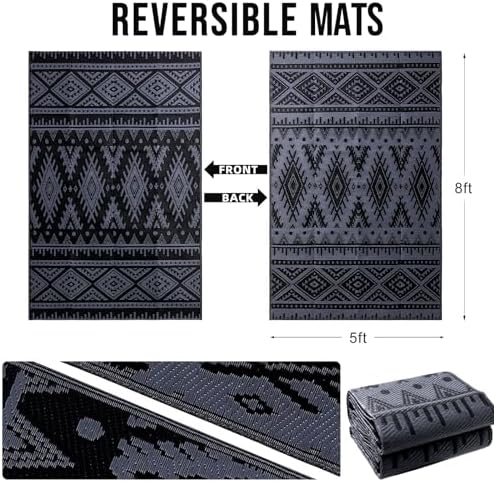 OLANLY Outdoor Rug 5x8 ft Waterproof Reversible Boho Mat - Image 2