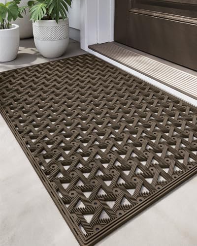 DEXI Front Door Mat Outside Entrance Rubber Floor Doormat, 19x30 Brown by DEXI