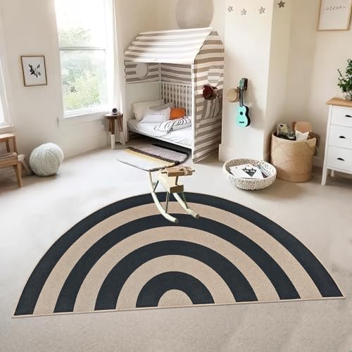 Faux Jute Rug 3x6Ft Half Circle Rainbow Doormat Easy Jute Carpet - Image 3