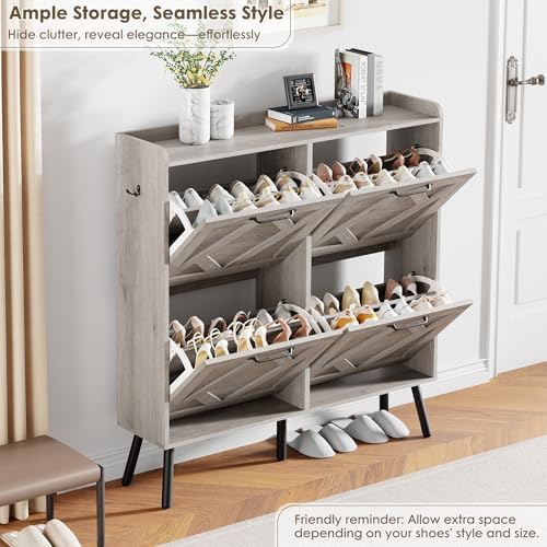 Nicetree Shoe Cabinet with 4 Flip Drawers, Freestanding Shoe Organizer Cabinet - Image 5