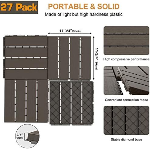 Goovilla Plastic Interlocking Deck Tiles, 27 Pack, Dark Coffee - Image 3