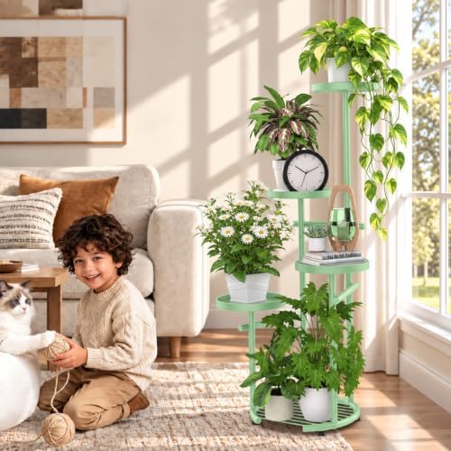 TOSKING Tall 5-Tier Round Corner Plant Stand Indoor, Sage Green - Image 3