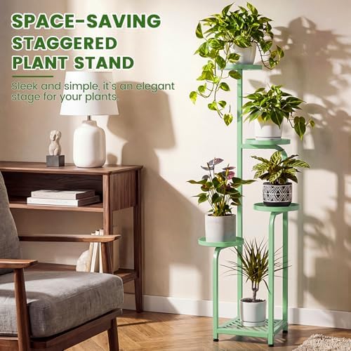 TOSKING Tall 5-Tier Square Plant Stand Indoor Outdoor, Sage Green - Image 4