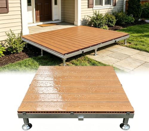 Raised Deck Platform Adjustable Outdoor Modular Decking Tiles(Teak100x100cm by DUYULIANG