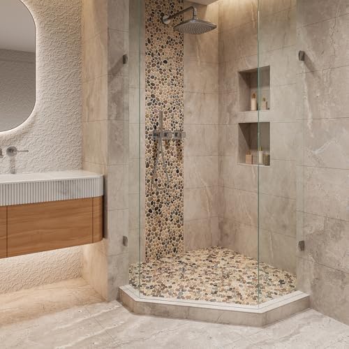 Lovdeco Pebble Tiles for Shower and Bathroom Floor, Tumbled Mix River Rock - Image 3