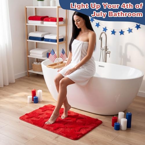 Capoda 1 Pcs Patriotic Bath Mat 20 x 30 Inch Red Patriotic Star Bathroom Rug - Image 4