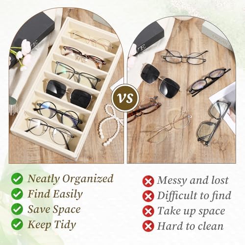 JJUNW 4 Pcs Velvet Sunglasses Organizer Tray, 6 Grids Beige - Image 3