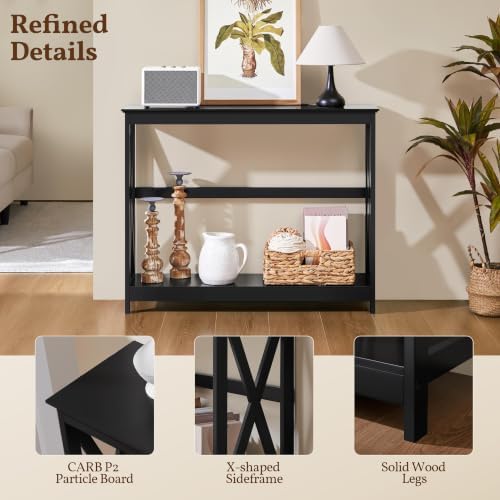 Yaheetech Narrow Black Entryway Console Table, 2-Tier X-Frame Storage Shelf - Image 4