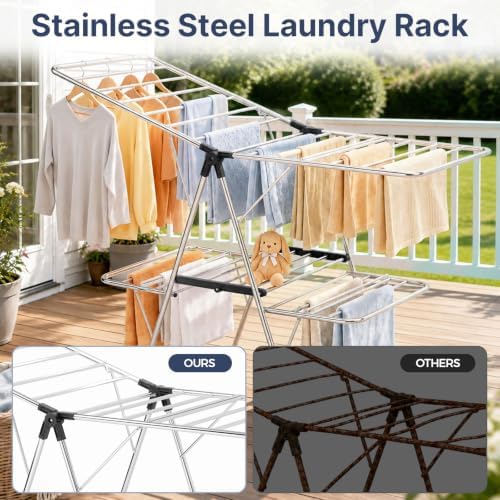Stainless Steel 2-Tier Foldable Clothes Drying Rack, 57 Inches Max Height - Image 4