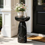 Faux Marble Side Table Black, 24Inch Outdoor End Table by Ultym