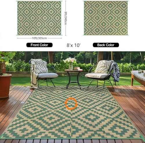 Kalafun Outdoor Patio Plastic Straw Rug, 8x10 ft - Image 3