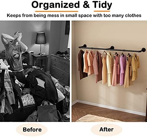 Wall Mounted Clothes Rack, 72.5in Industrial Pipe Clothing Rack - Image 2
