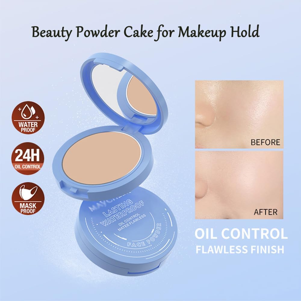 Beauty Powder Cake For Makeup Hold, Face Powder Waterproof Sets Makeup, Matte Perfection Pressed Powder, Long Wearing, Oil & Shine Control for All Skin Tones (#6, 1)