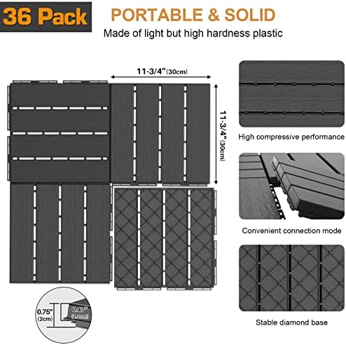 Goovilla Plastic Interlocking Deck Tiles, 36 Pack, Dark Grey - Image 3