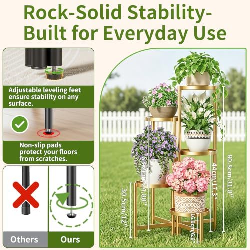 Tall Gold Plant Stand Indoor Outdoor, Corner Metal Flower Pot Stands - Image 3