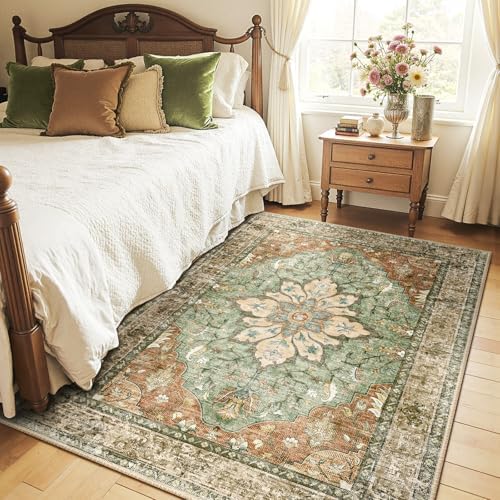 RELEANY Washable Area Rug, Brick/Brown/Green - Image 3