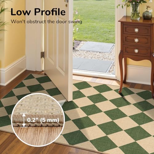 Lessymo Kitchen Runner Rug 2x6 Checkered Jute Rugs Washable Non Slip - Image 4