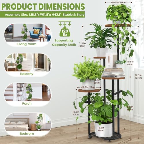 TOSKING 5-Tier Round Wood Corner Plant Stand Indoor - Image 4