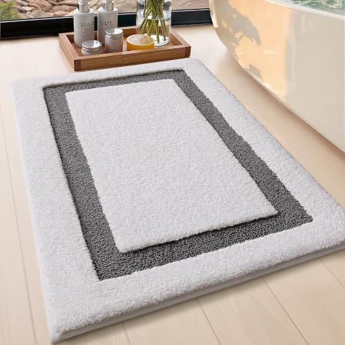 Color&Geometry White Bathroom Rugs 36x24, Extra Soft Absorbent Microfiber Bath - Image 2