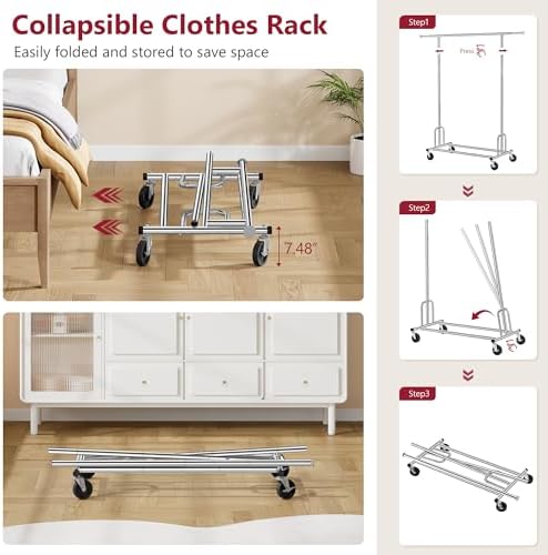 Tajsoon Clothes Rack Collapsible, Rolling Clothing Rack Heavy Duty - Image 6