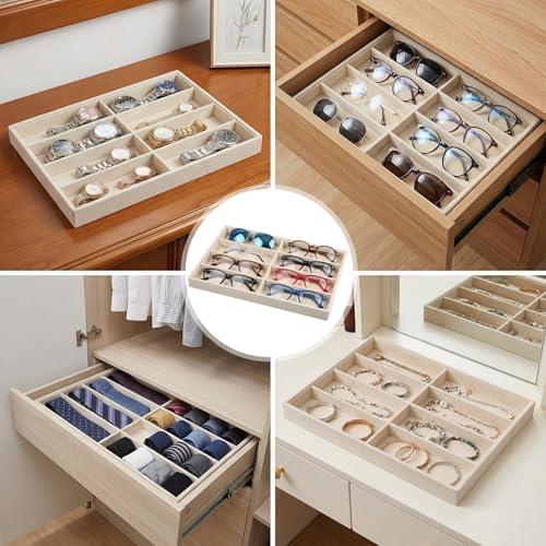 2 Pcs Drawer Sunglass Organizer & Display Tray 8 Grids Velvet Scratch - Image 7