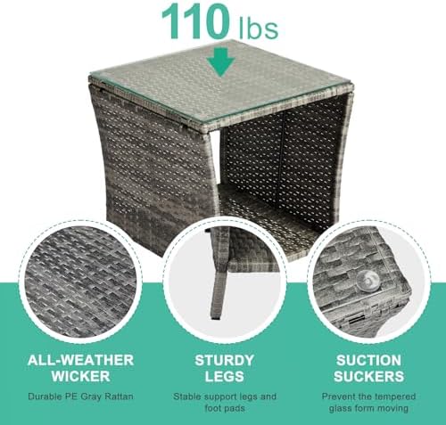 VINGLI Outdoor Wicker Side Table Patio Side Tables - Image 4