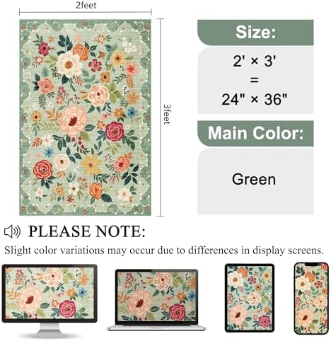 DUKINO 2x3 Rug, Floral Washable Rug - Image 2