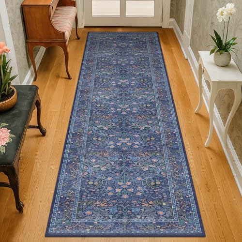 Dark Blue 2'6" x 10' Long Runner Rugs by HazoHaus
