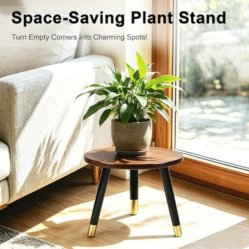2-Pack Mid Century Plant Stand for Indoor Plants, Modern Wood & Metal Flower - Image 3