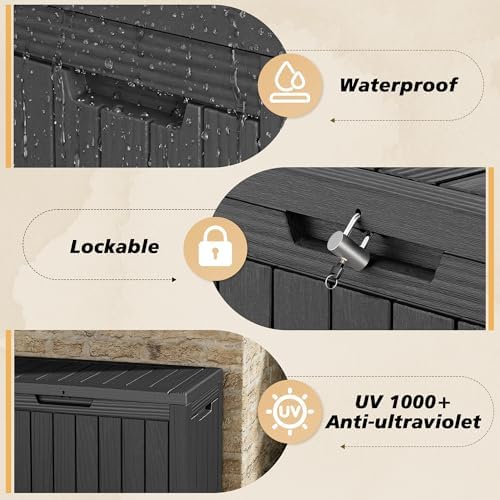 Fancyango 50 Gallon Waterproof Deck Box, Resin Outdoor Storage Box - Image 6