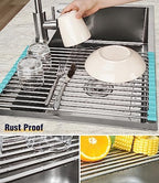 Tomorotec Roll Up Dish Drying Rack Over Sink, 304 Steel - Image 2