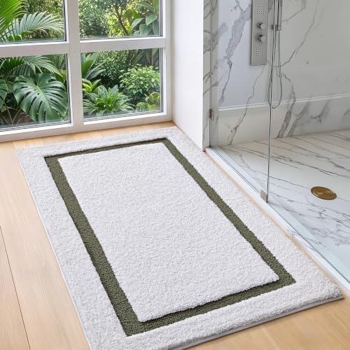 Color&Geometry White Bathroom Rugs 43x24, Extra Soft Absorbent Microfiber Bath - Image 2