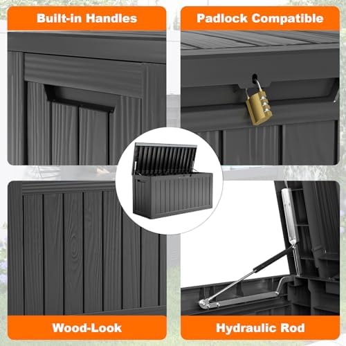 PatioZen 90 Gallon Resin Deck Box, Lockable Patio Outdoor Storage Box - Image 3