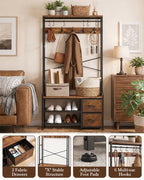 Faesun Hall Tree with Bench and Shoe Storage, Rustic Brown - Image 6