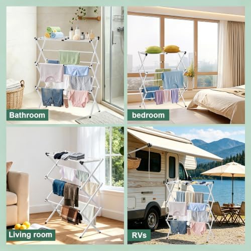 BAKON Space Saving Foldable Clothes Drying Rack, Extendable Rustproof Laundry - Image 6
