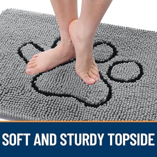 OLANLY Dog Door Mat for Muddy Paws 35x24, Paw Print Design Chenille Mud Mat - Image 4