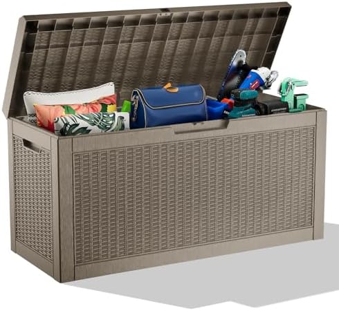 60 Gal Outdoor Storage Box Waterproof Lockable Deck Box Grey by ASKPASS