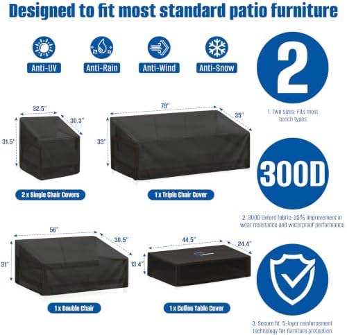 SIRUITON 5-Piece Patio Furniture Covers Waterproof, Lawn Patio Set Covers - Image 4