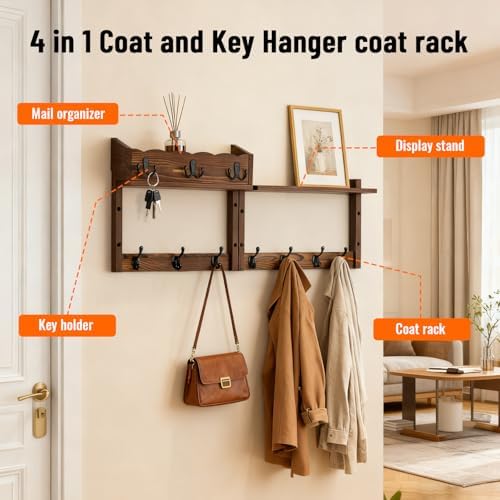 28-Inch Wood Wall Mounted Coat Rack - Image 4