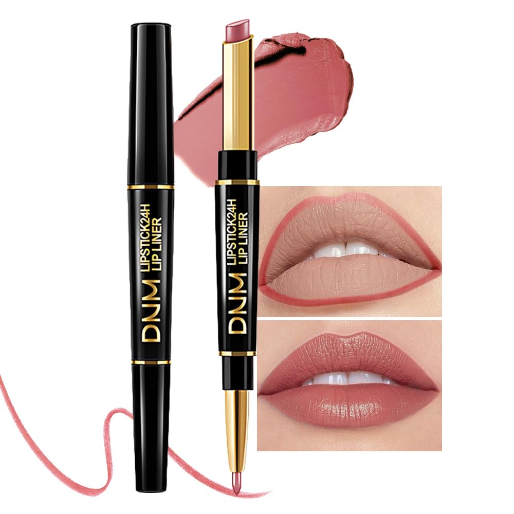 Kaely 2-in-1 Nude Pink Velvet Matte Lip Liner & Lipstick Combo Set Kit for Women, Magic 24 Hours Lipstick and Lip Liner Makeup Set Stain Long Lasting Waterproof labial 46