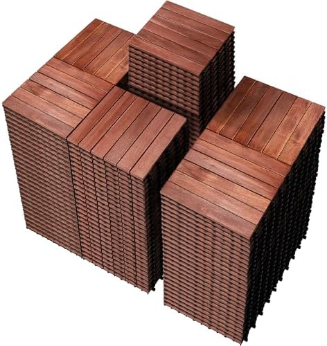 PrimeZone 162 PCS Solid Acacia Wood Interlocking Patio Deck Tiles Outdoor by PrimeZone