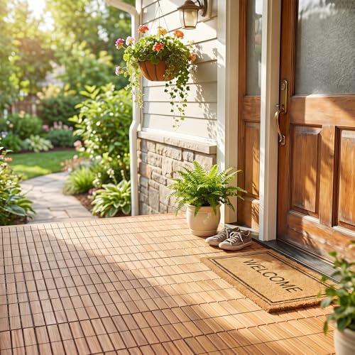 GIANTEX 54 PCS Acacia Wood Deck Tiles, Interlocking Patio Flooring Tiles - Image 4